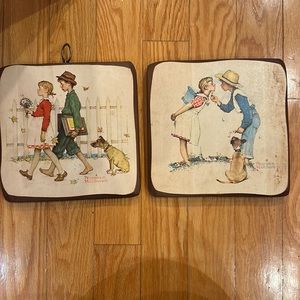 2 Wooden Norman Rockwell Wall Hangings